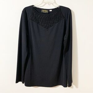 Bob Mackie Wearable Art Long Sleeve Rounded Neckline Mesh Panel / Ribbon Design